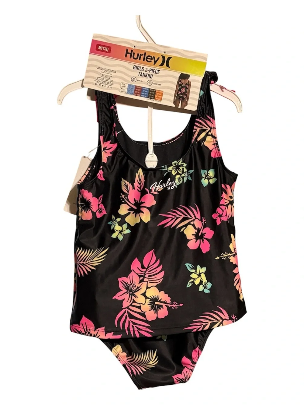 Hurley Girls 2-Piece Ruffle Tankini Swim Set Floral Print‎ Size M(7-8) NWT